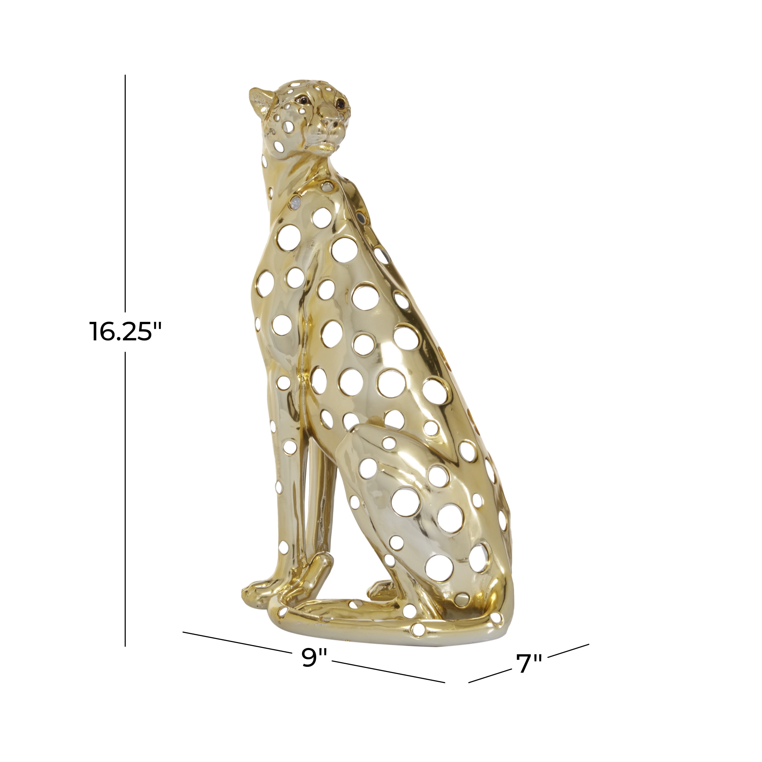 7" x 16" Gold Polystone Leopard Sculpture, by DecMode