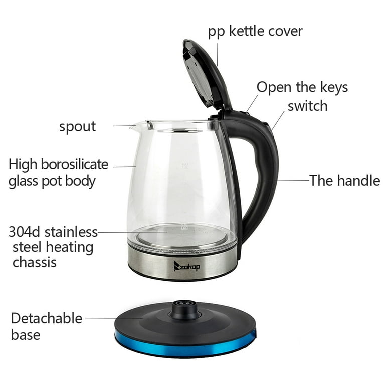 1.8L Electric Auto-Shutoff Glass Kettle, with Removable Tea Infuser & LED  Lights