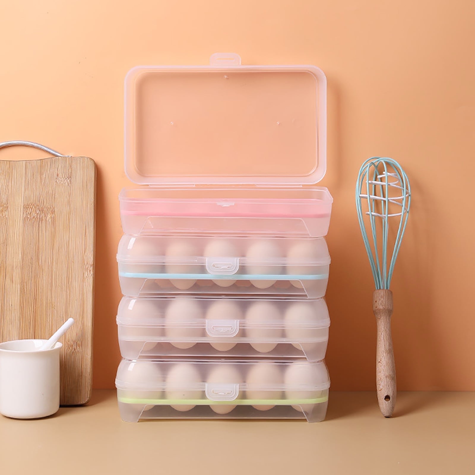 THHEIC Large Capacity Egg Storage Container for Refrigerator, Clear Plastic Egg Holder Organizer Bins with Handles, Keeps 20+ Eggs Fresh, Stackable and Easy to Clean Fridge Organizer