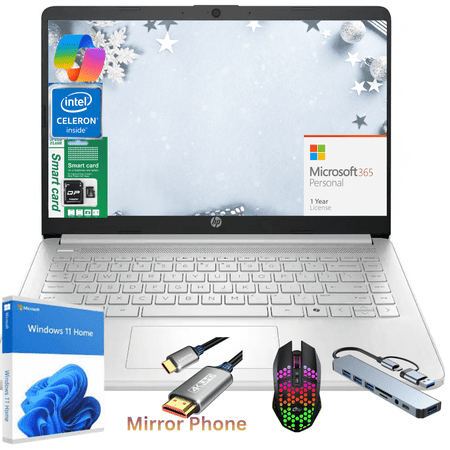 HP Newest 14" Laptop, Slim Light Laptop Computer for Students and Business, Intel 12th N150,1 Year Office 365, Webcam, HDMI, WiFi,8GB RAM,256GB Storage(128GB eMMC+128GB SD) Windows 11 Home