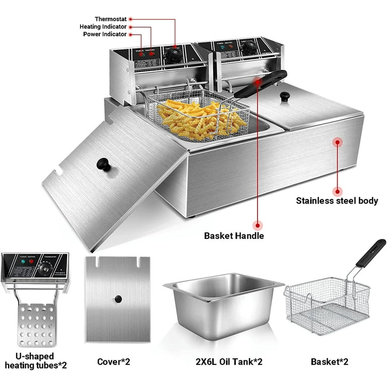 ZXMT Large Countertop Commercial Dual Deep Fryers – 110V