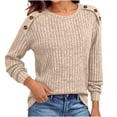 thumbnail image 6 of Inverlee Womens Crewneck Long Sleeve Ribbed Button Shoulder Pullover Loose Soft Knit for Casual Daily Sweater Oversized Relaxed Fit Autumn Layering BlouseS-XXL, 6 of 8
