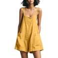 thumbnail image 3 of Lcziwo Cotton Shorts Jumpsuits for Women Spaghetti Strap Wide Leg Loose Overalls Summer Vacation Casual Trendy Tank Rompers with Pockets Yellow,M, 3 of 8