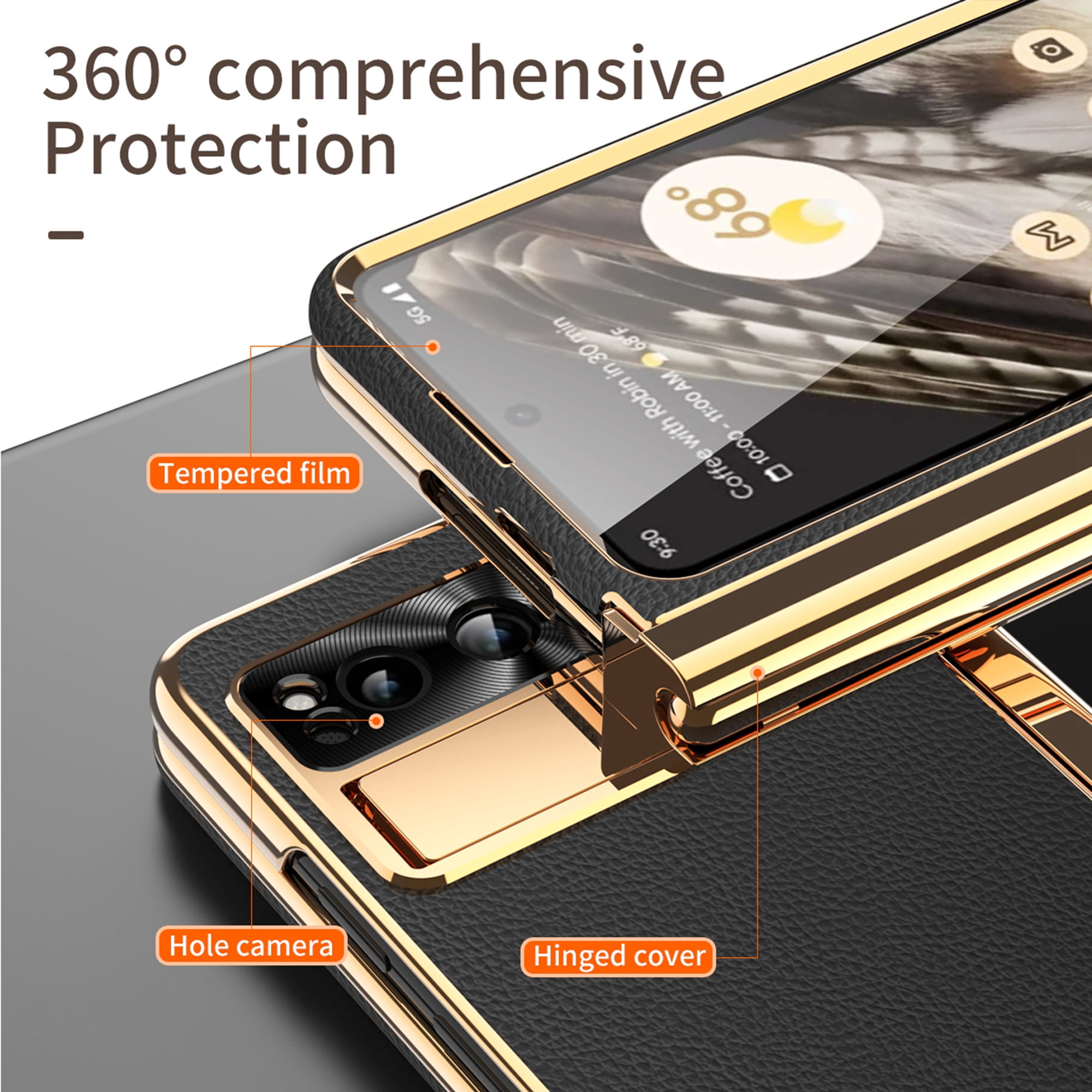 Dteck for Google Pixel Fold Case with Built-in Tempered Glass Screen Protector, Full Body Hinge Protection Shockproof Case with Pen Slot for Pixel Fold, Black