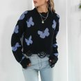 thumbnail image 4 of Crop Sweaters Tops for Women Butterfly Printed Long Sleeve Ripped Knitted Sweater Casual Comfy Pullover Sweater, 4 of 6