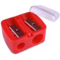 thumbnail image 4 of 4pcs Bulk Dual Holes Plastic Geometric Shape Cosmetic Pencil Sharpeners with Cover Manual Large Eyebrow Pencil Cutter Mini Pocket Pencil Sharpener Accessory (Red+White+Blue+Black), 4 of 7