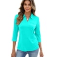 thumbnail image 6 of Nestiefly 3/4 Sleeve Tops for Women V Neck Collared Polo Shirts Dressy Three Quarter Sleeve Tops Golf Shirt with Chest Pocket Turquoise M, 6 of 6