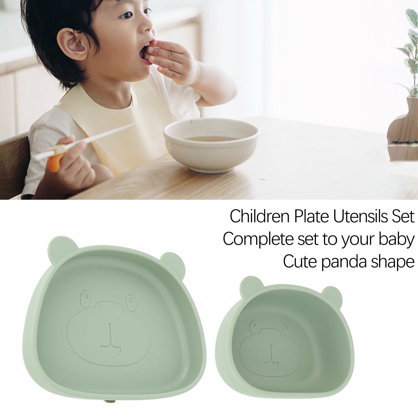 Assiette Bébé Silicone 2 Compartiments Avec Ventouse + Cuillère-Fourchette - Anti-Débordement, Micro-Ondes & Lave-Vaisselle OK (Orange)
