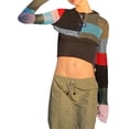 thumbnail image 3 of Kmbangi Hauts Courts de Protection Solaire pour Femmes, Cardigan Patchwork à Manches Longues et Col Rond de Couleur Contrastée, 3 of 9