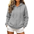 thumbnail image 3 of Jsaierl Womens Zip Up Hoodies Plus Size Solid Color Hooded Sweatshirt Lightweight Fashion Jackets Cozy Jogging Long Sleeve Outerwears, 3 of 8