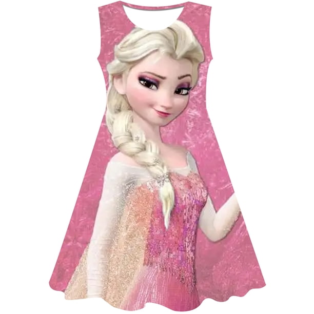 2023 Disney Frozen Elsa falda con estampado 3D para niñas, niñas, niñas, Disney, Elsa, vestido de princesa, vestido infantil de Frozen para niña 1-10Y4T Gao Jinjia LED