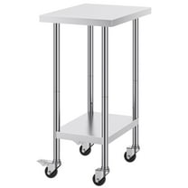 KFFKFF 24x18x38 Inch Stainless Steel Prep Table, Equipped with 4 Casters and 3 Height Settings, Durable for Restaurant Kitchen Use, Silver