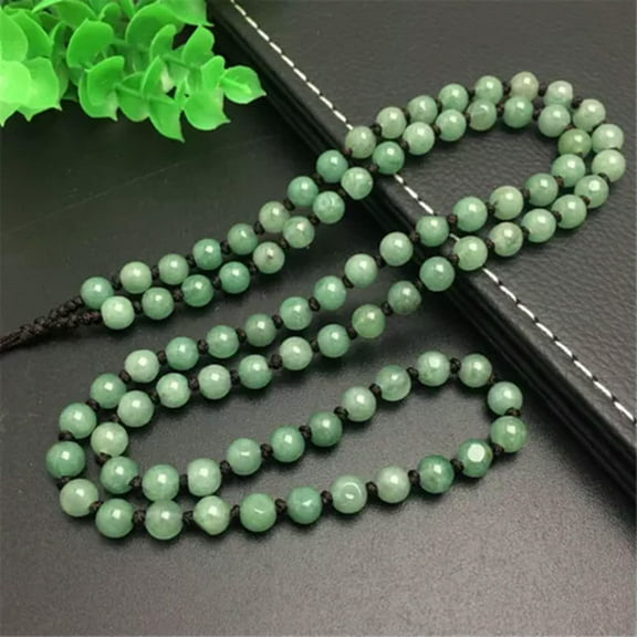 GKNET 2Pcs Fine Donglin Jade Jadeite Men Women Lucky Green Beads Cord Rope Necklace