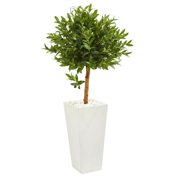 Nearly Natural 4' Olive Topiary Artificial Tree White Planter UV Resistant