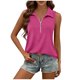 thumbnail image 3 of TaTaai Spring Summer Solid Color Lapel Top for Women Collared Sleeveless V-Neck Vest Loose Fit Ribbed Casual Blouse Comfy Daily Vacation Outfits Gift, 3 of 8
