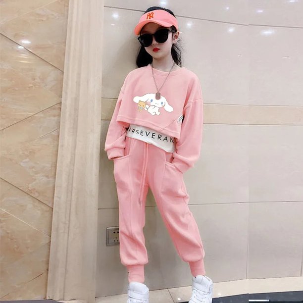 Sanrioed Anime Kuromi Cinnamoroll Long Sleeves Sweatshirt Kids Spring Autumn Clothing Fashion Pullover Pants Student Sportswear