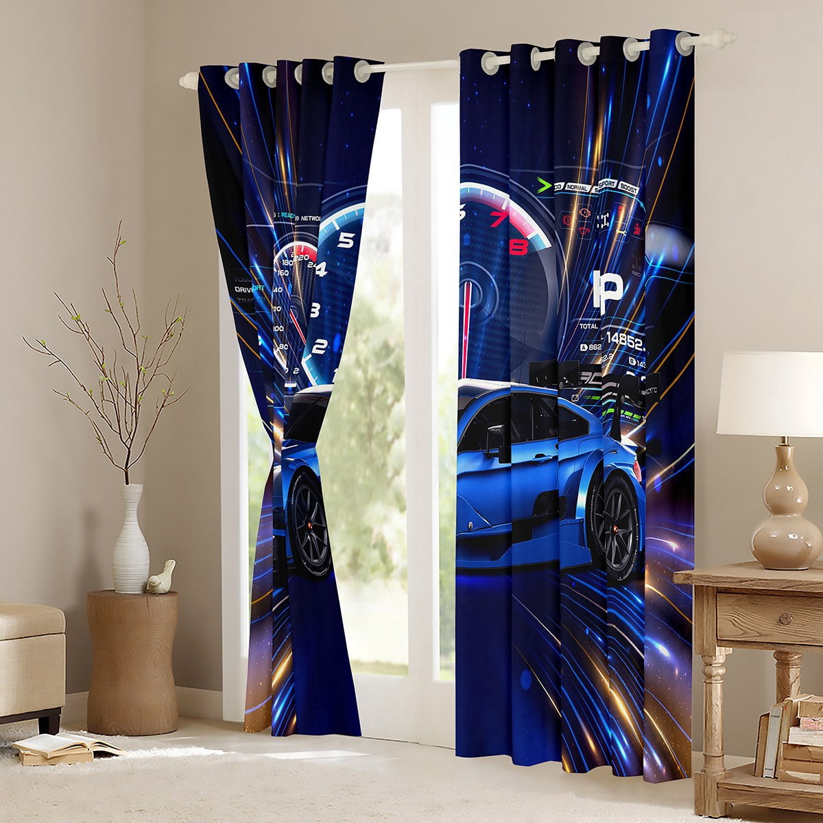 Sports Car Curtains for Bedroom,Race Car Curtains & Drapes Cool Speed Race Sports Car 30%-50% Blackout Curtains Young Man Extreme Sports Theme Window Curtains 42Wx84L,Blue
