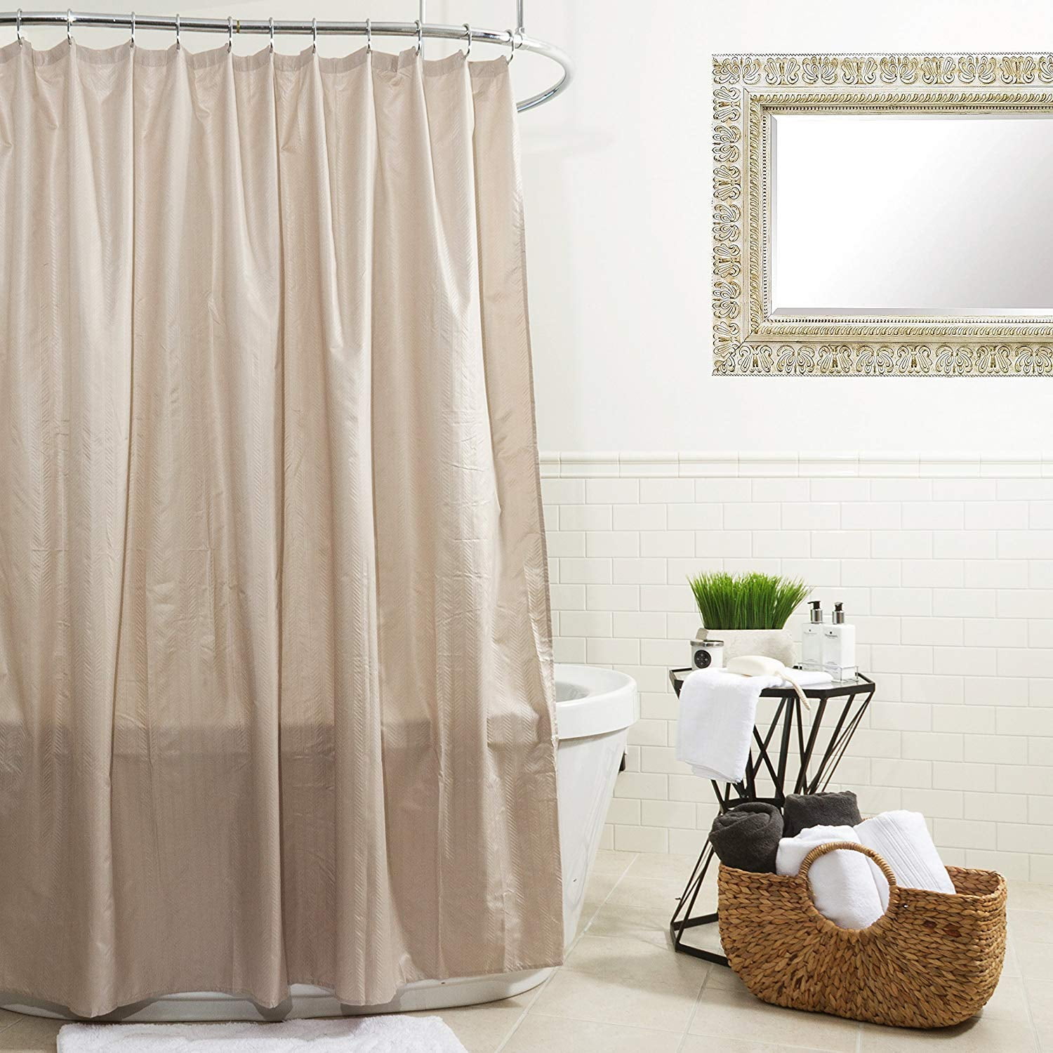 Splash Home Ascen Fabric Microfiber Shower Curtain Or Liner with 12