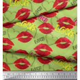 thumbnail image 1 of Soimoi Green Crepe Silk Fabric Text,Lips & Heart Decor Fabric Printed Yard 42 Inch Wide, 1 of 3