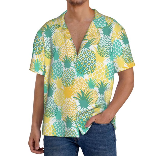 Fotbe Pineapples1 Camisa Estampada de Manga Corta para Hombre, Casual de Verano, Estilo Playero, Sin Arrugas-Small
