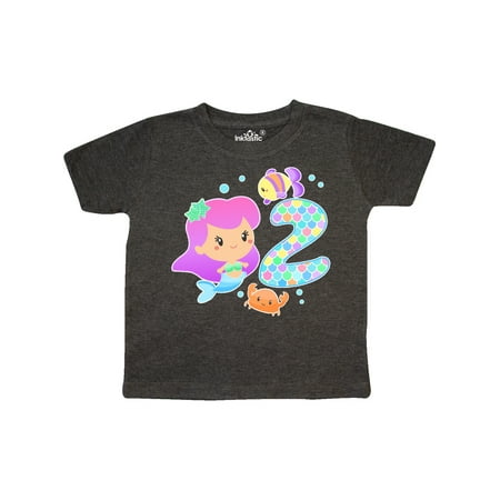 

Inktastic Second Birthday Mermaid with fish and crab Gift Toddler Toddler Girl T-Shirt