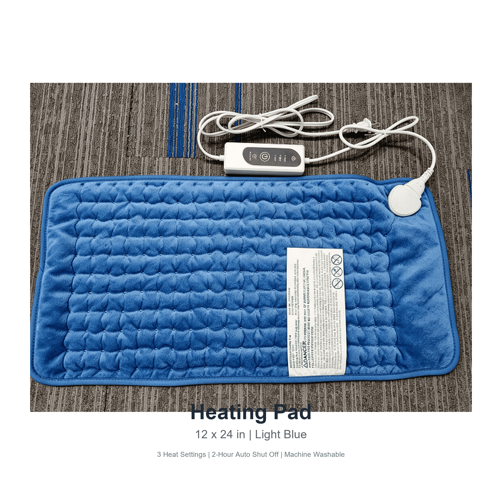 Heating Pad for Back Pain Relief, 12 x 24 in Electric Heating Pad with 3 Heat Settings, 2-Hour Auto Shut Off, Machine Washable, Ultra Soft Polyester
