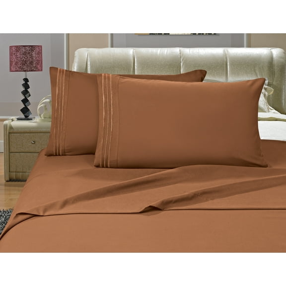 Celine Linen ® Wrinkle and Fade Resistant  1800 Series Luxurious 4-Piece Bed Sheet Set, Deep Pocket up to 16 inch, King Mocha Chocolate