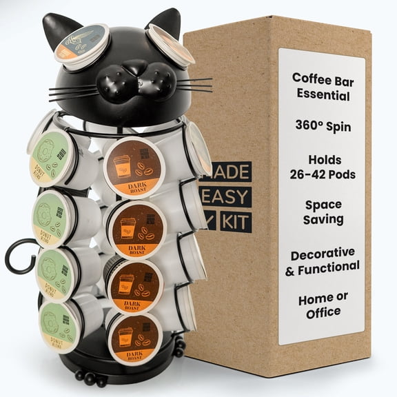 Made Easy Kit Carousel Coffee Pod Holder, Compatible with Keurig K-Pods K-Cups, Countertop Rack Storage Organizer, Metal Home and Kitchen Decor, Capsule Café Station Bar
