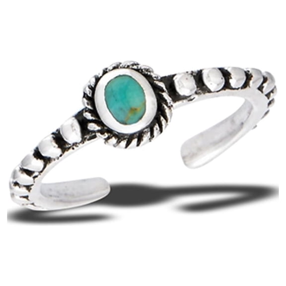 Sterling Silver Oval Synthetic Simulated Turquoise Bali Toe Ring 925 Adjustable Midi Band Jewelry Female