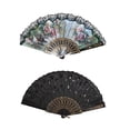 thumbnail image 1 of Black Plastic Frame Embroidery Floral Detail Folding Hand Fan & Spanish Style Hand Fan Decorative Design, 1 of 6