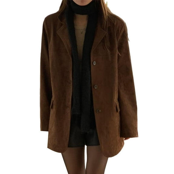 Blazers For Women Autumn New Suede Single Breasted Loose Suit Coat Chamois Leather Suede Jacket Suit Jackets Blazers & Sport Coats 1Pc Green L Fall Jackets For Women 2025