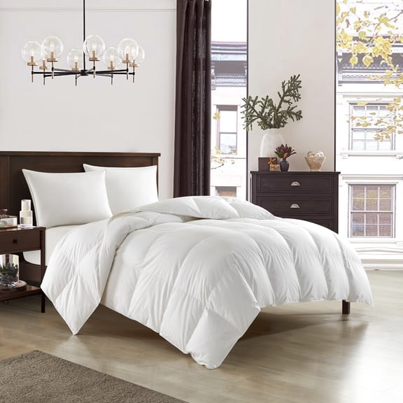 NY&C Home Allora Comforter Cotton Stitched Design Duck Down Filling, Queen, White