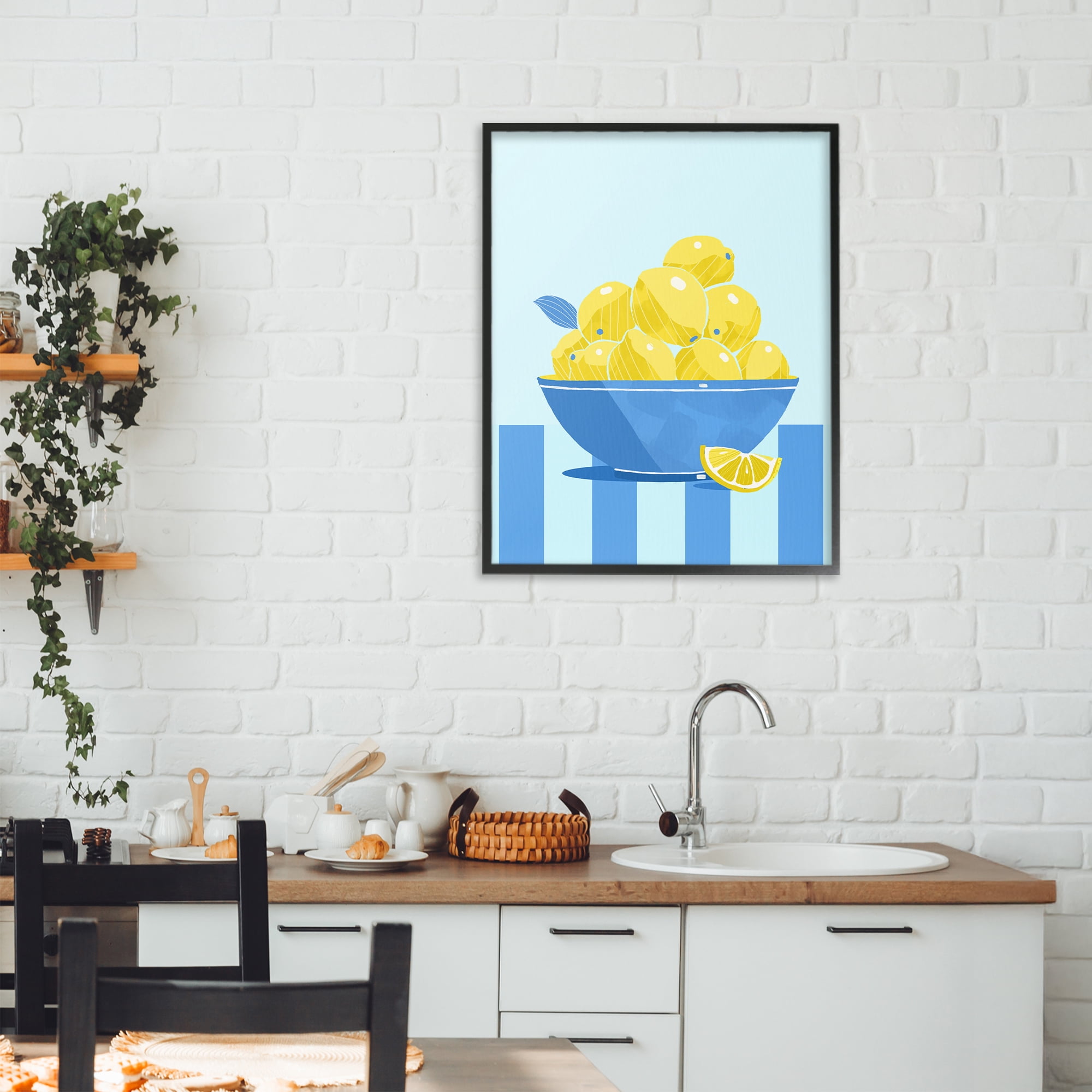 Stupell Industries Yellow Lemon Bowl Striped Black Framed Giclee Art, design by Lucca Sheppard