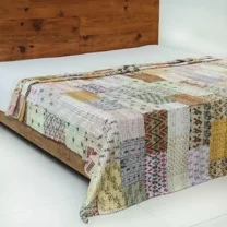 Breathable Throw Handmade Vintage Throw Silk Kantha Patchwork Quilt Kantha Twin Blanket