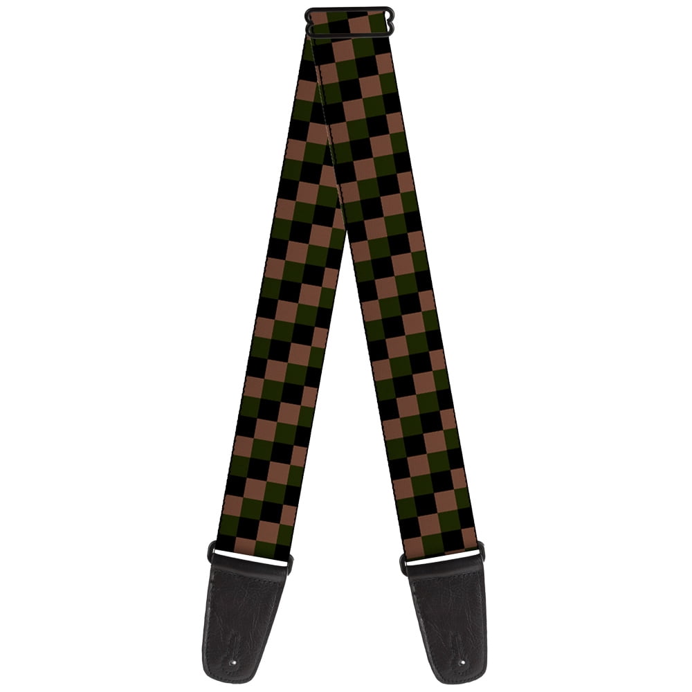 Buckle-Down Guitar Strap, Checker Trio Tan Black Olive, 2 Inches Wide