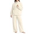 thumbnail image 5 of NominalSnug Flannel Pajamas for Women Sets Full Zip up Fuzzy Fleece Cardigans Wide Legh Pants Winter Thicken Warm Lounge Sleepwear 2 Piece, 5 of 8