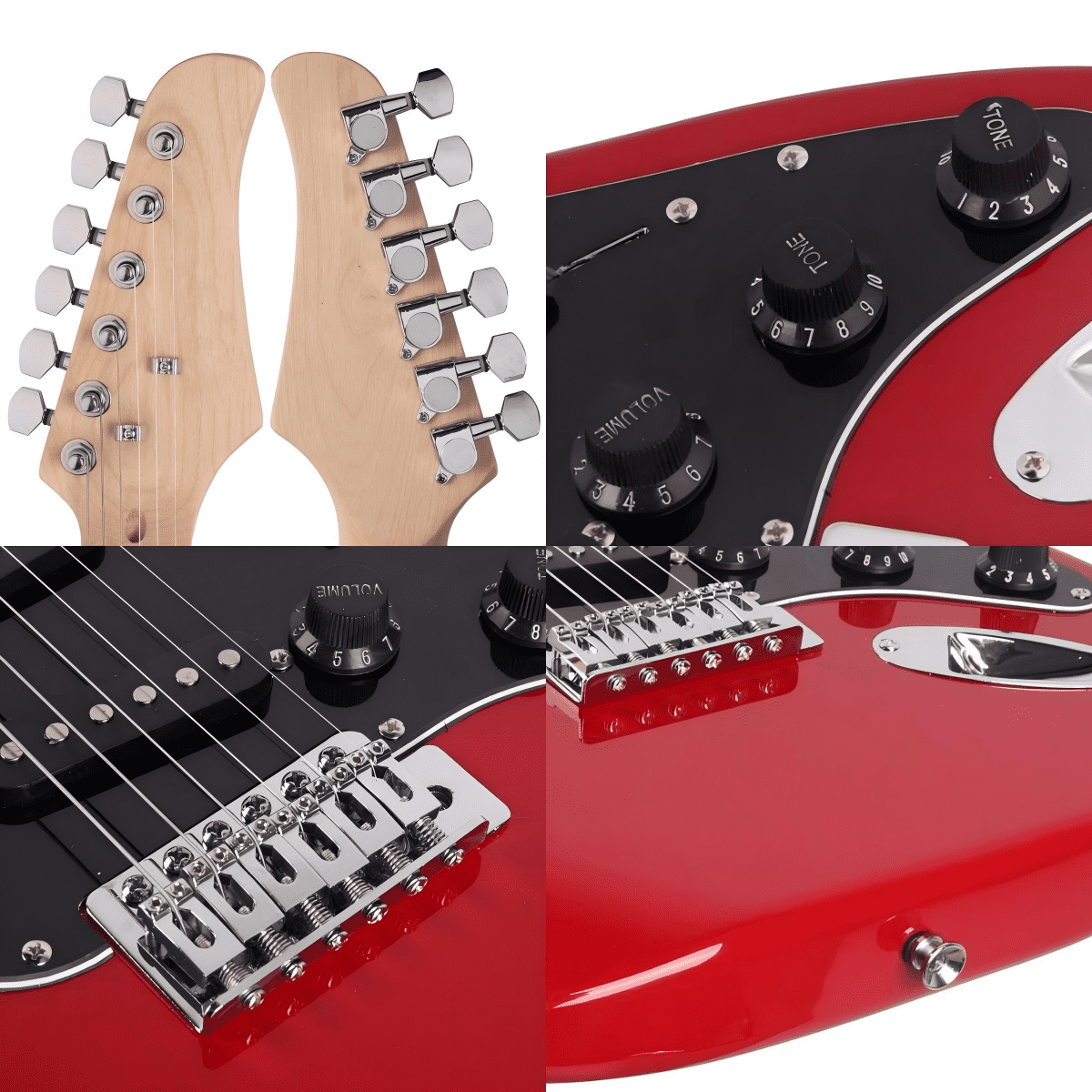 6-String Electric Guitar Kit with 20-Watt Amplifier, Beginner ST Stylish Guitar with Black Pickguard, Maple Fingerboard, Right Handed Orientation (Red)