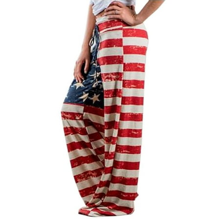 Independent Print Pants - Fancyleo Women's Loose Casual Fashion Independence Day Banner Drawstring Loose Pants