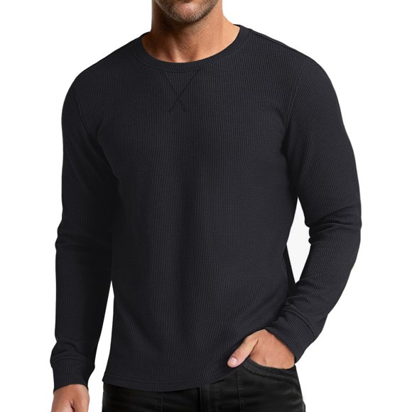 zfhfof Mens Waffle Crewneck Shirts Slim Fit Raglan Long Sleeve Casual T-Shirt Lightweight Solid Color Pullover Tops