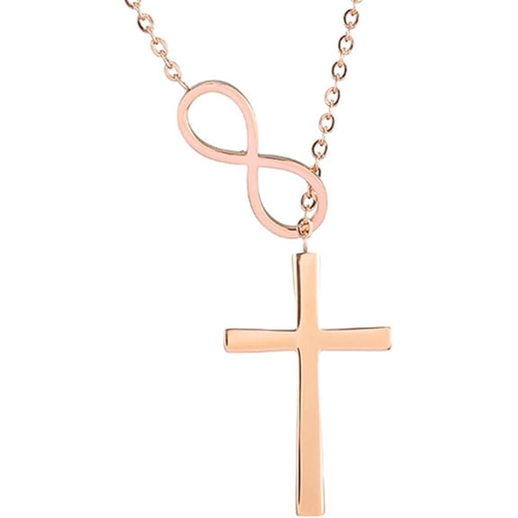 Stainless Steel Christian Cross Infinity Charm Collar Necklace