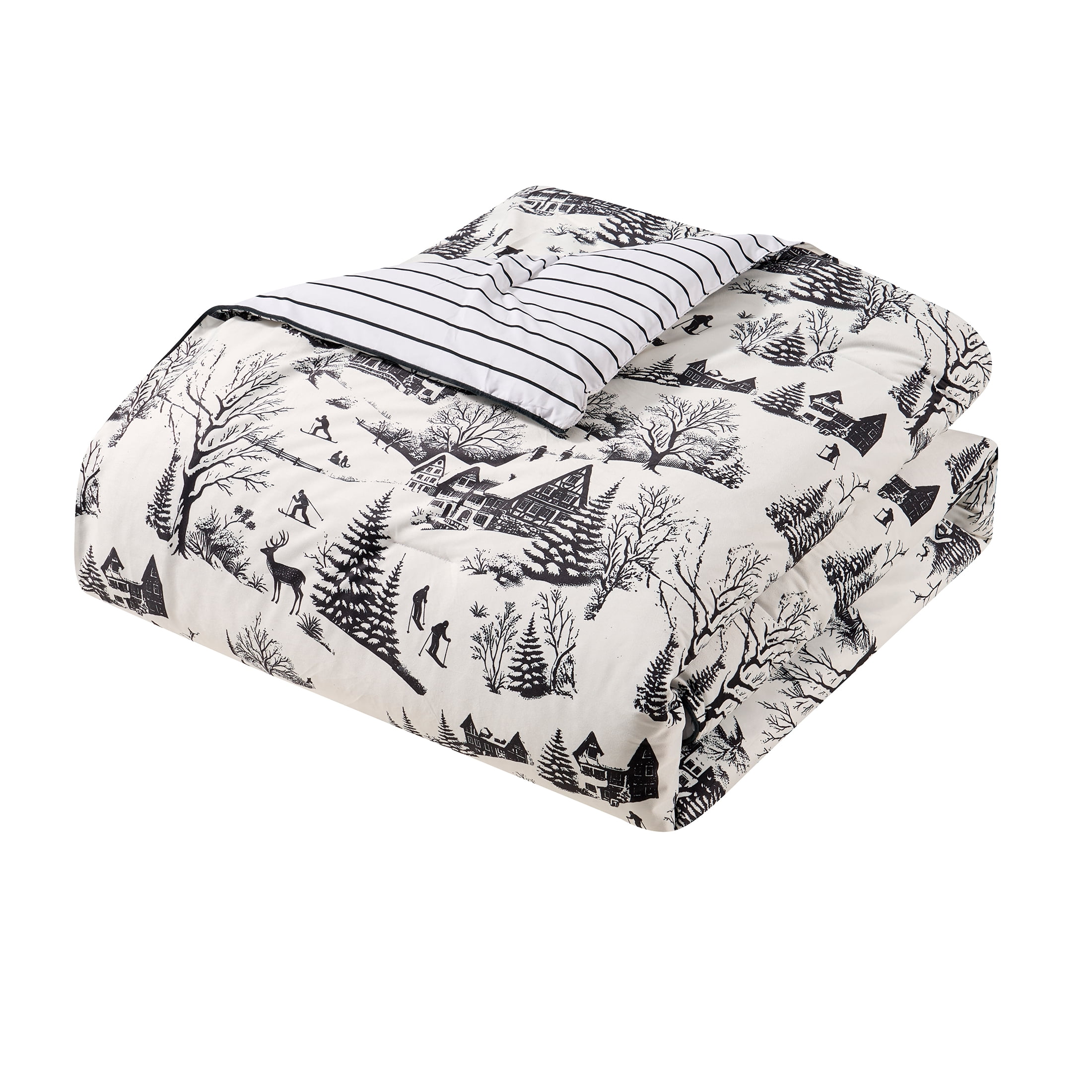 My Texas House Aurora 3-Piece Black Toile Velvet Adult Comforter Set, King