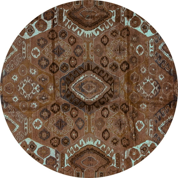 Ahgly Company Indoor Round Southwestern Turquoise Blue Country Area Rugs, 7' Round