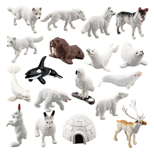 Ounissouiy Paquete de 18 estatuas en miniatura de animales árticos realistas, decoración de escritorio para el hogar Juguetes Educativos