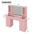 thumbnail image 4 of Vanity With Power Outlet, Vanity Desk With Mirror And 10 LED Lights, Makeup Vanity With 12 Drawers And 2 Cabinets, Fold-Up Panel, Glass Top Vanity Table With Chair For Bedroom, 4 of 10