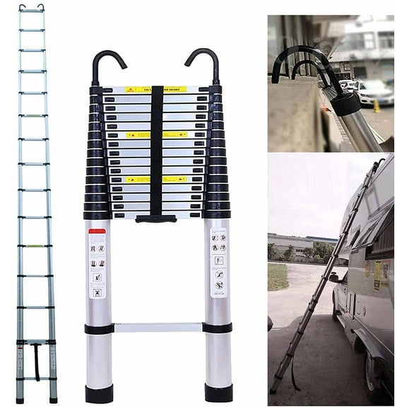 Extension Ladder 20.3ft Telescoping Ladder 2 Detachable Ladder Hooks Extendable Ladders for Home, Folding Loft Ladder Collapsible Ladder Lightweight 330lbs Max Capacity, for RV, Roofing, Household