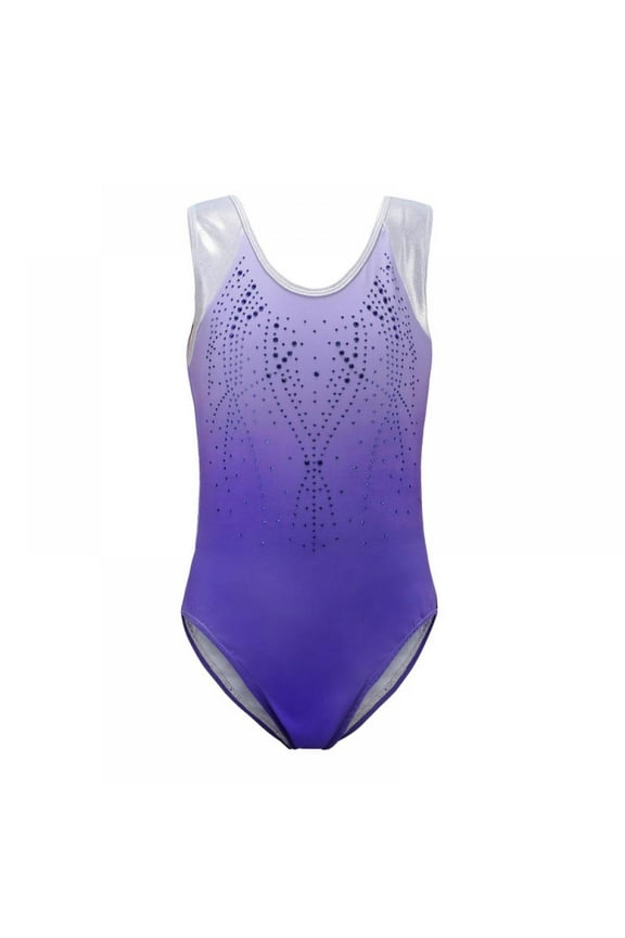 Girls Ballet Gymnastics Suit Sleeveless Diamond Bright Body Suit Gradient Color Dance Practice Clothes 5-14 Years Children Dancewear