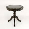 thumbnail image 2 of Floral carved table 23.5Wx23.5Dx26"H brown wooden three-legged table, 2 of 5