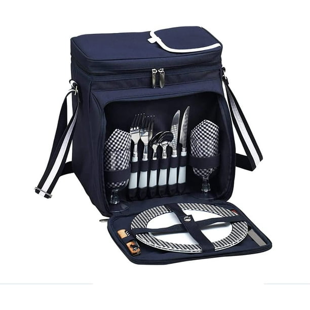 2 Person Picnic Bag Waterproof Insulated Wine Bag Lunch Bag Basket with Removable Cooler Compartment Bottle Holder for Picnic Beach Travel Camping