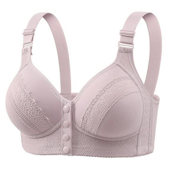 SMihono Daisy Bras for Older Women Plus Size Front Closure Sports Bra No Underwire Full Support Front Button Push Up Bra Gray 38/85