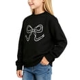 thumbnail image 7 of Girls Bow Print Crewneck Sweatshirt Black Cotton Pullover Top for Kids,Size 9-10T, 7 of 7